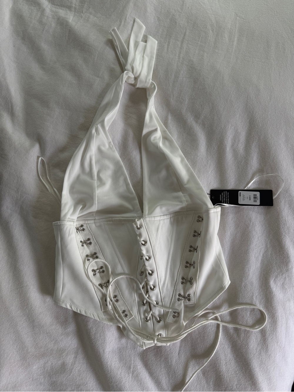 Fashion Nova Cream Lace-Up Corset Halter Top - Picture 2 of 4